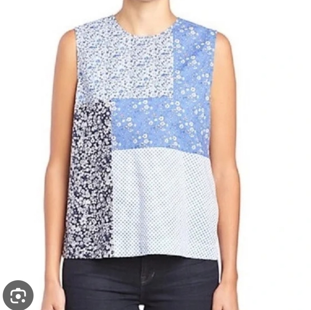 Equipment Reagan Patchwork Pattern Sleeveless Tan… - image 3